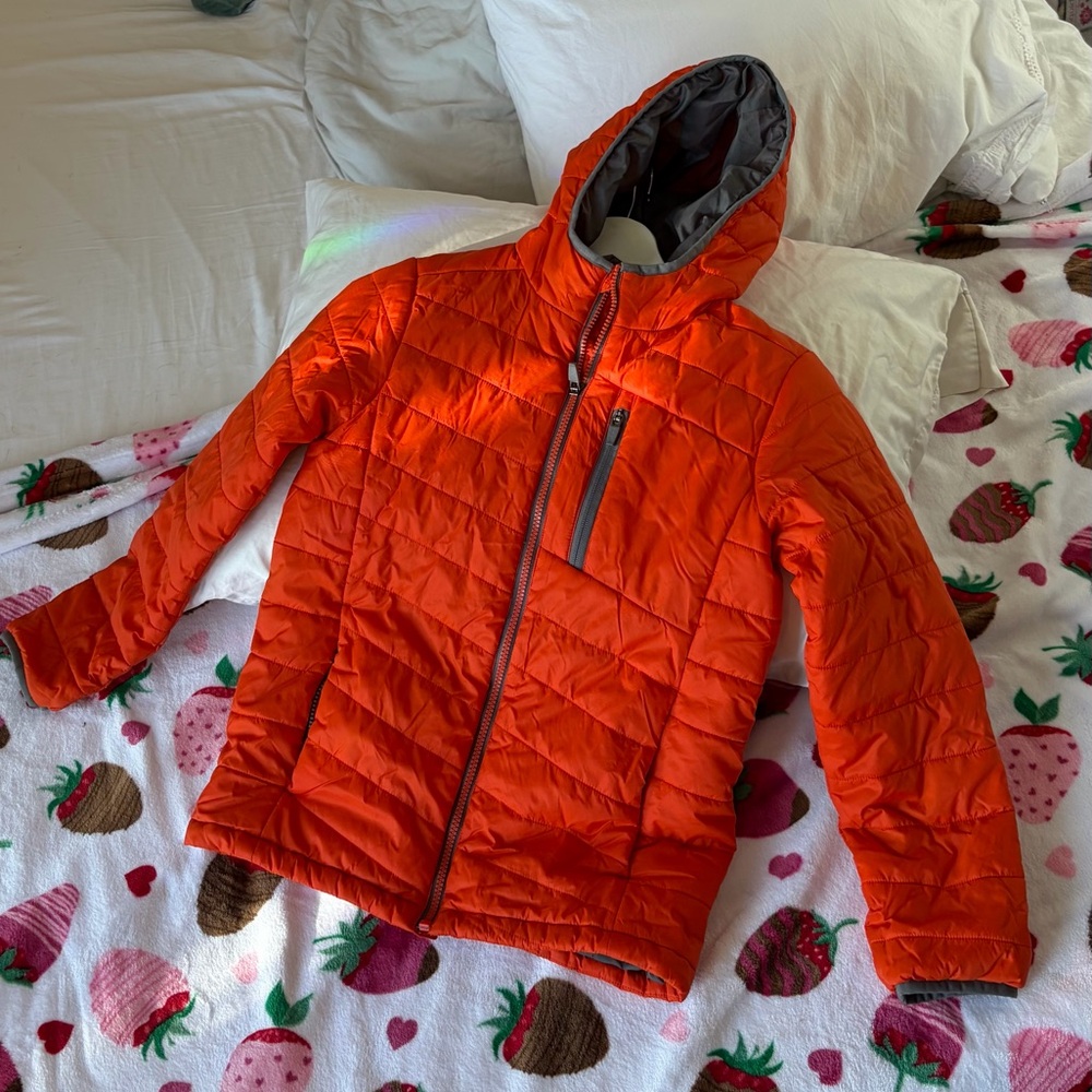 Lands’ End Youth Hooded Packable Puffer Jacket – Orange, Size M (10–12) - Picture 14 of 14